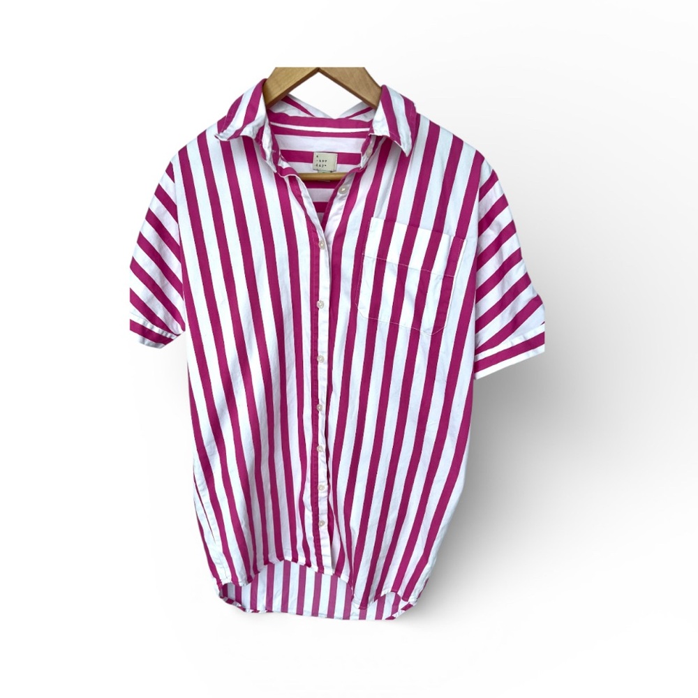 Womans  Collared Shirt Dress Pink and White